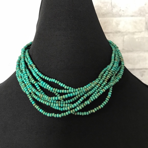 Green beaded multi strand necklace - Picture 4 of 8